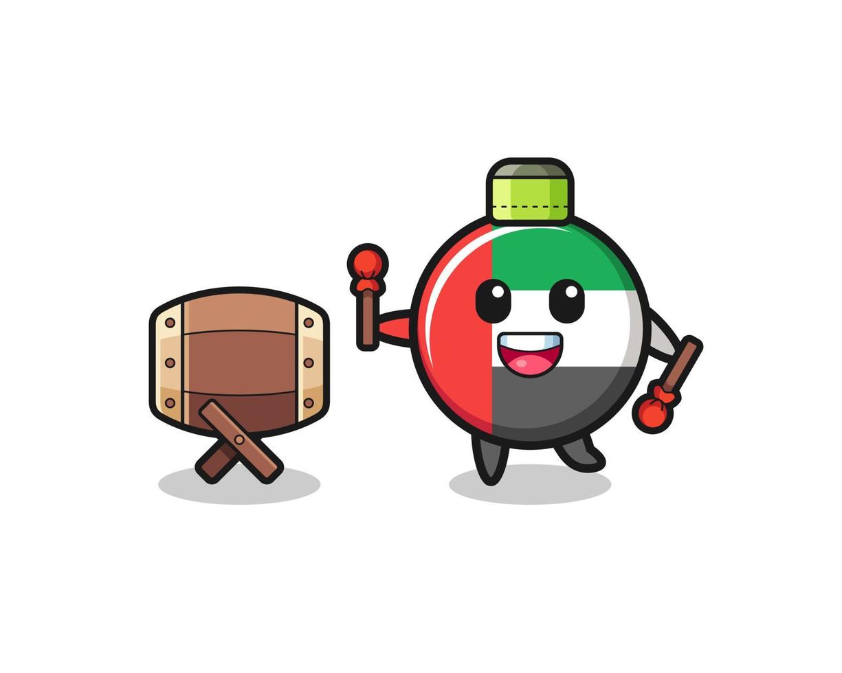 uae flag muslim cartoon is beating the bedug vector