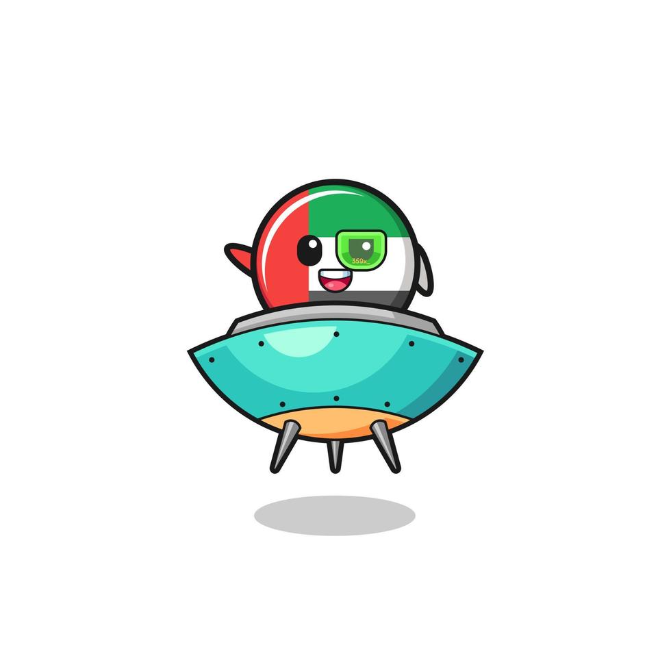 uae flag cartoon riding a future spaceship vector