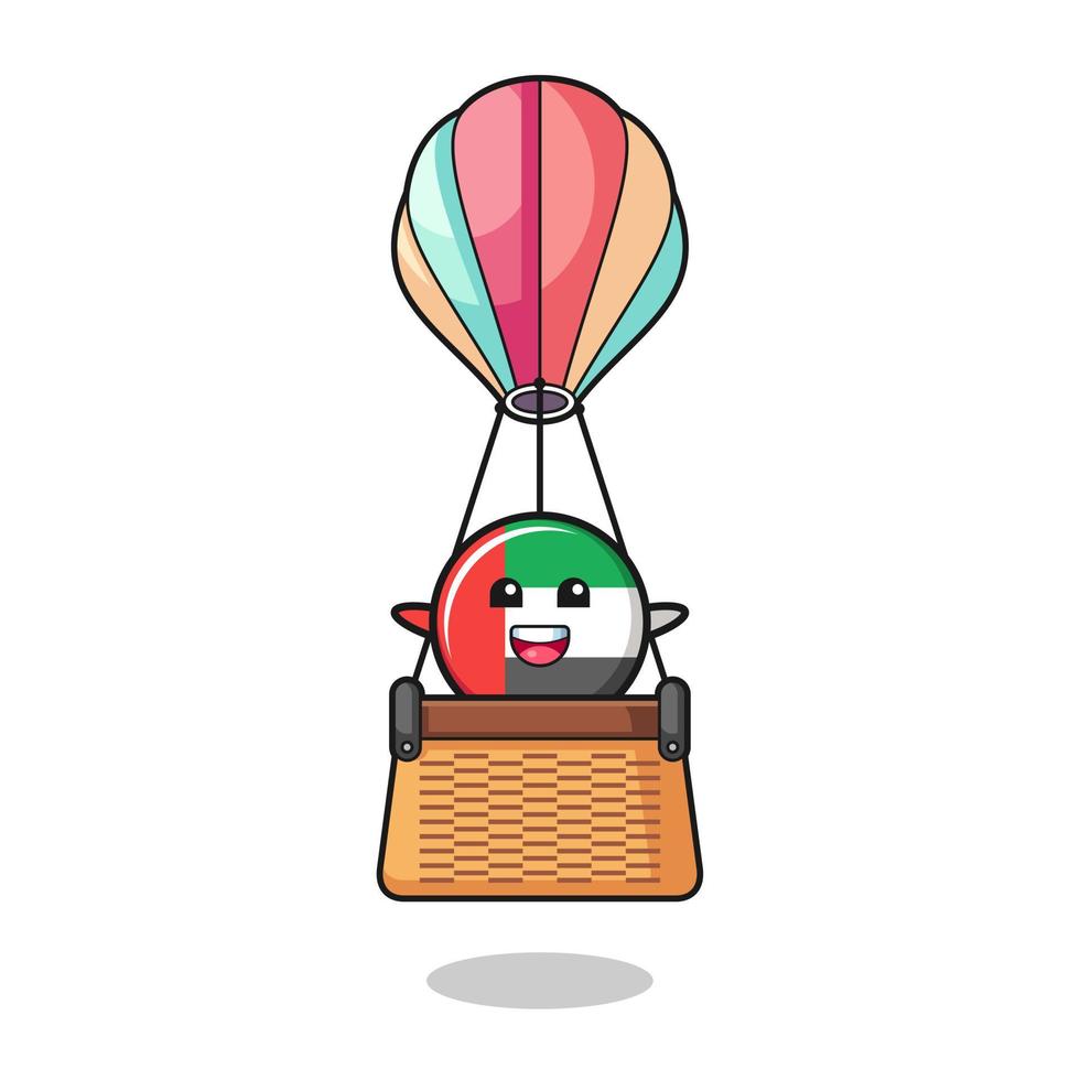 uae flag mascot riding a hot air balloon vector