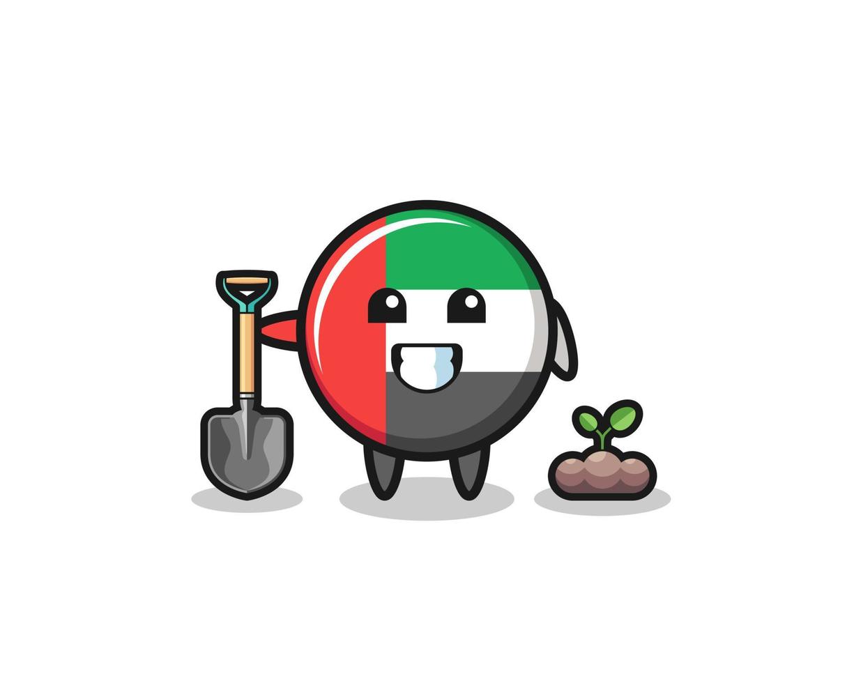 cute uae flag cartoon is planting a tree seed vector