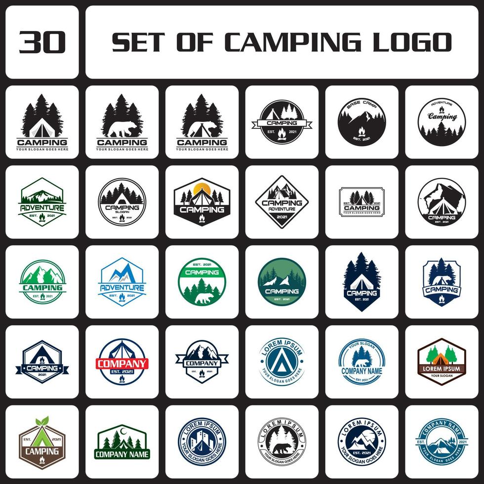 un conjunto de logotipos de camping, un conjunto de logotipos de aventuras vector