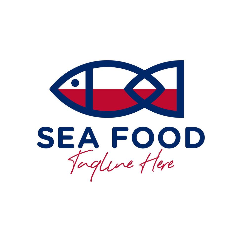 marine fish illustration outline logo design vector