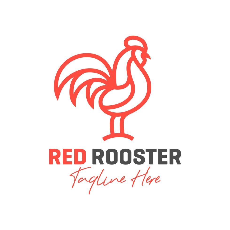 red rooster inspiration illustration logo outline vector