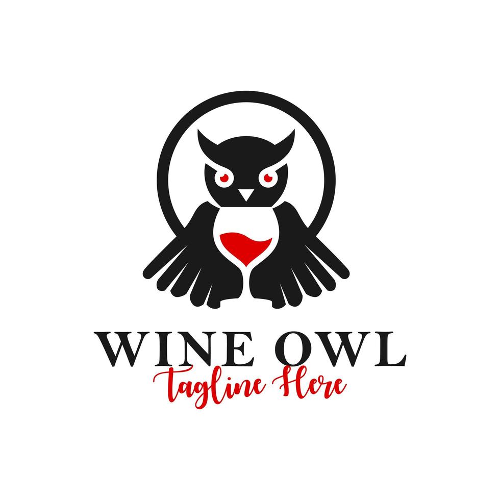 wine and owl inspiration illustration logo design vector