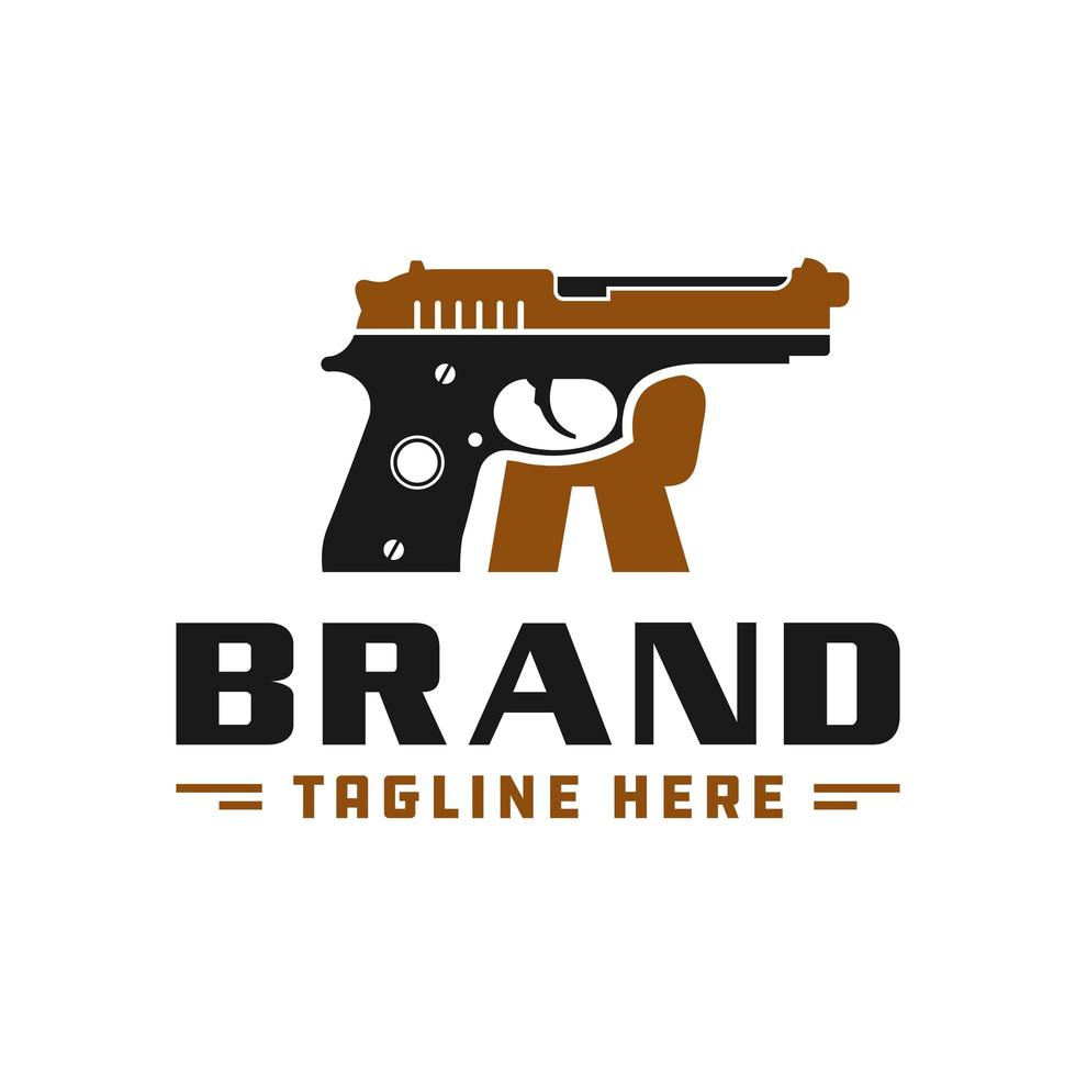 logotipo de ilustración de inspiración de pistola con letra r vector