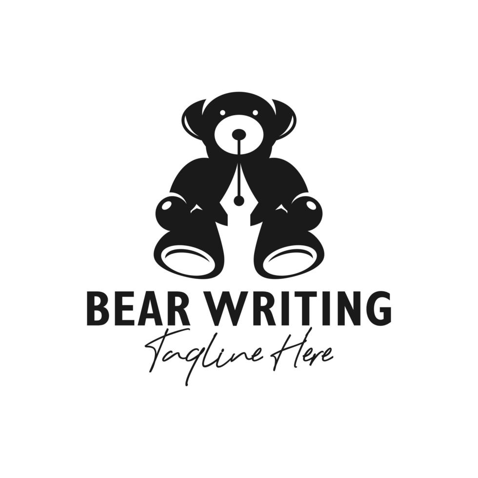 diseño de logotipo de ilustración de inspiración de escritor de oso vector