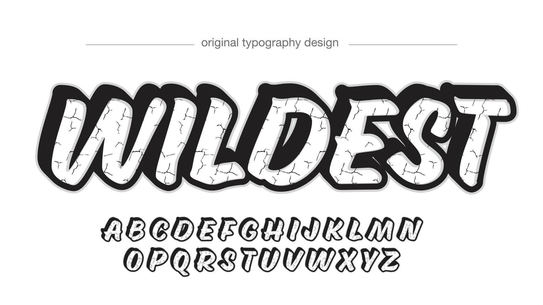 white and black cracked pattern 3d cartoon typography vector