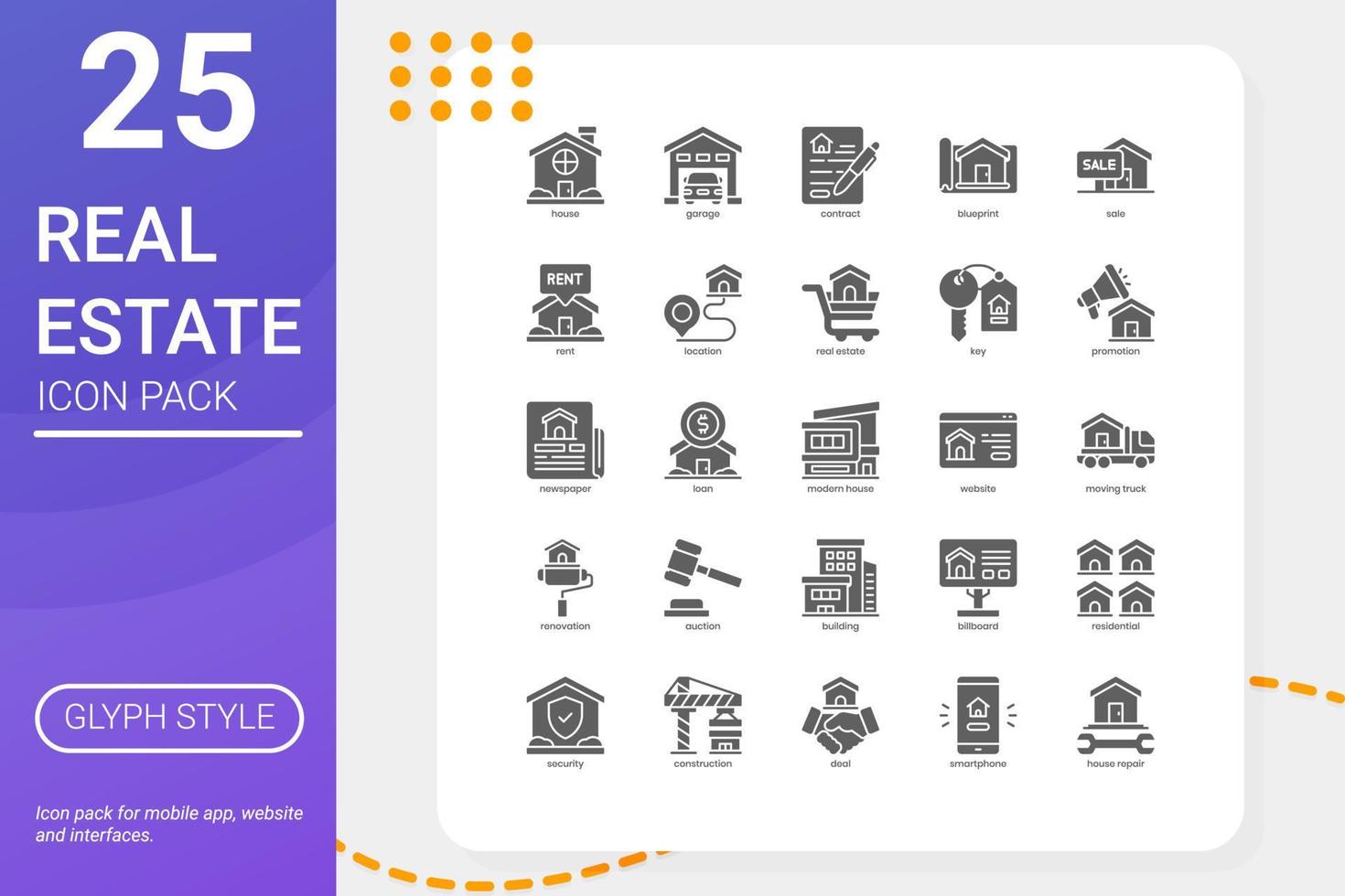 Real Estate icon pack for your website design, logo, app, UI. Real Estate icon glyph design. Vector graphics illustration and editable stroke.