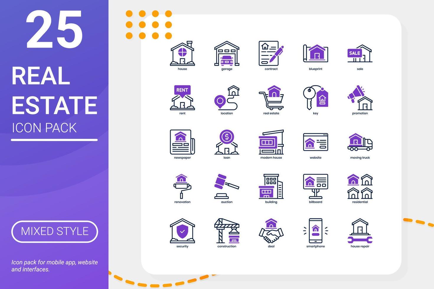 paquete de iconos inmobiliarios para el diseño de su sitio web, logotipo, aplicación, interfaz de usuario. línea de mezcla de icono inmobiliario y diseño sólido. ilustración de gráficos vectoriales y trazo editable. vector