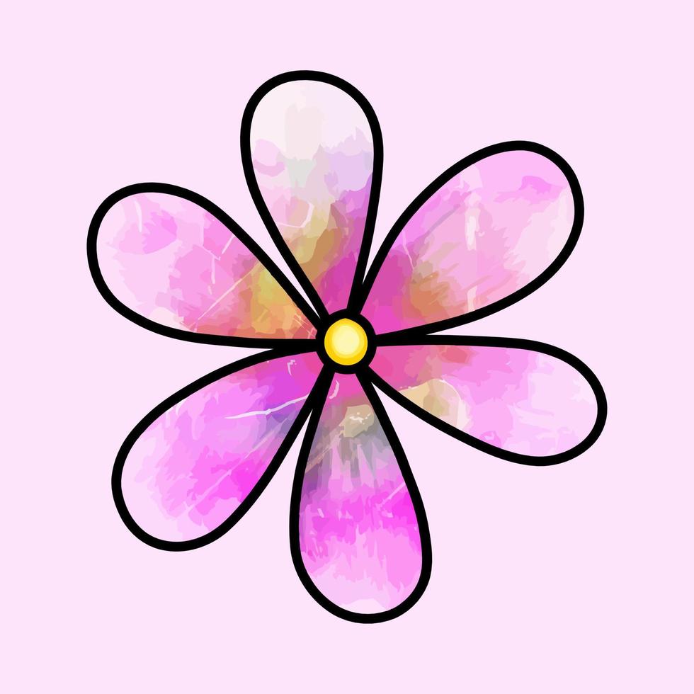 Rose Pink Watercolor Daisy Flower Doodle vector