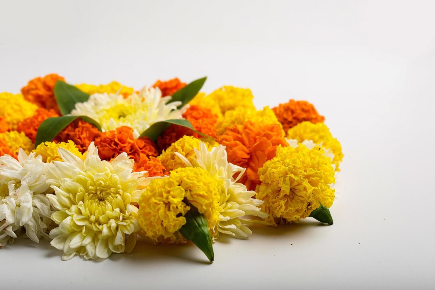 Marigold Flower rangoli Design for Diwali Festival , Indian Festival flower decoration photo