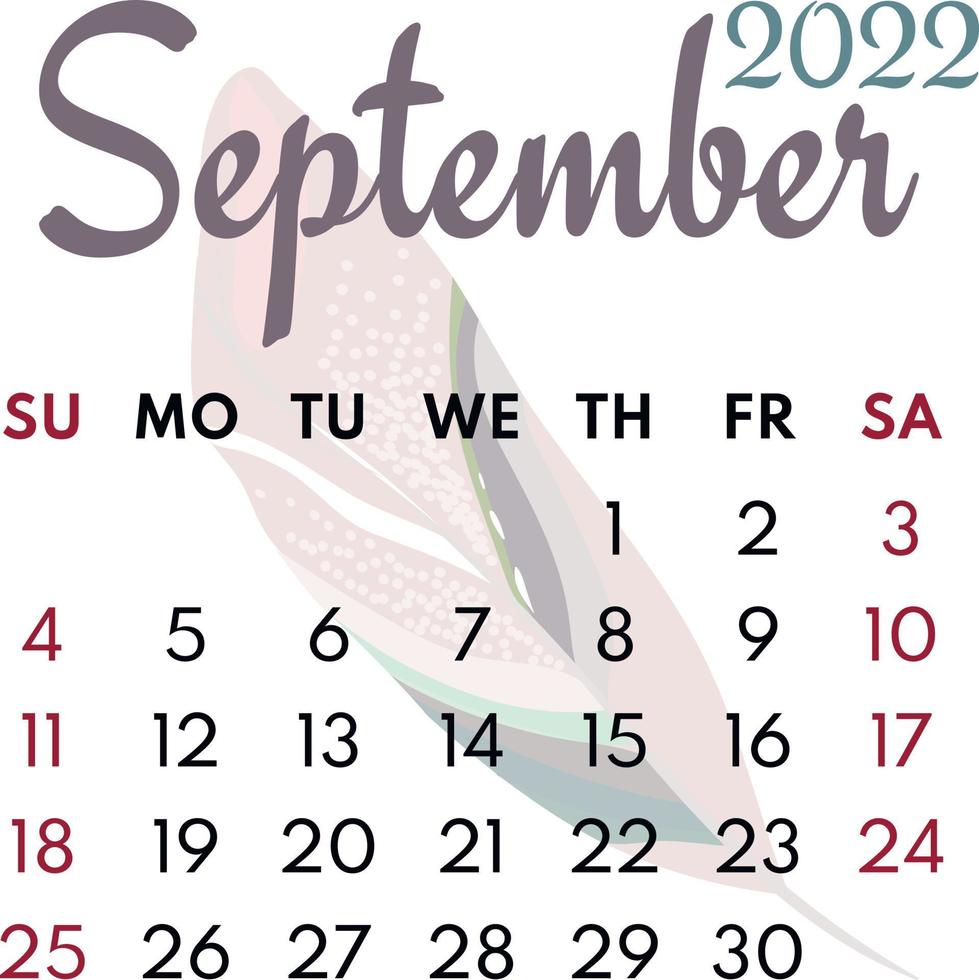 month calendar september 2022 vector