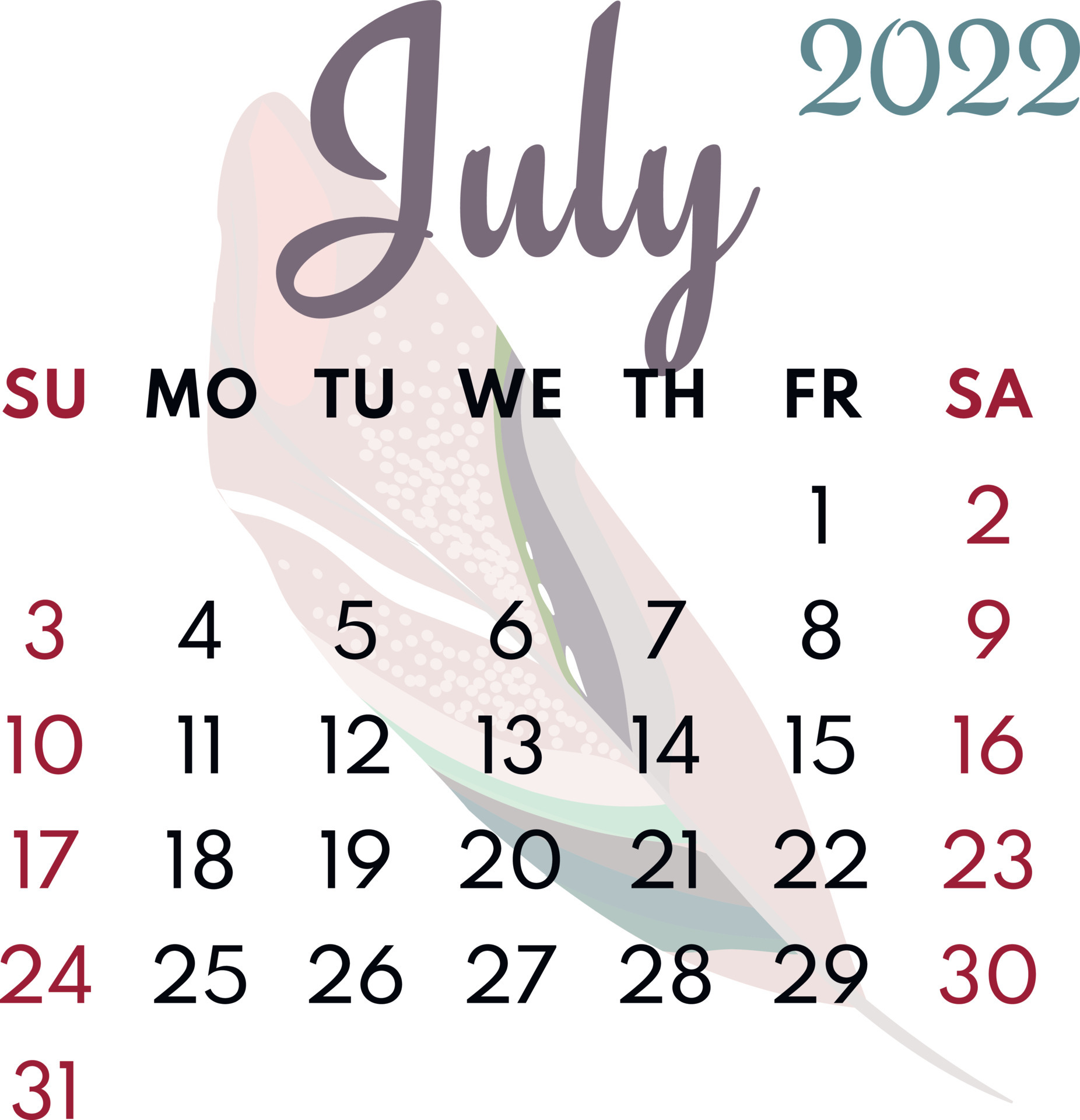 mes calendario julio 2022 5365651 Vector en Vecteezy