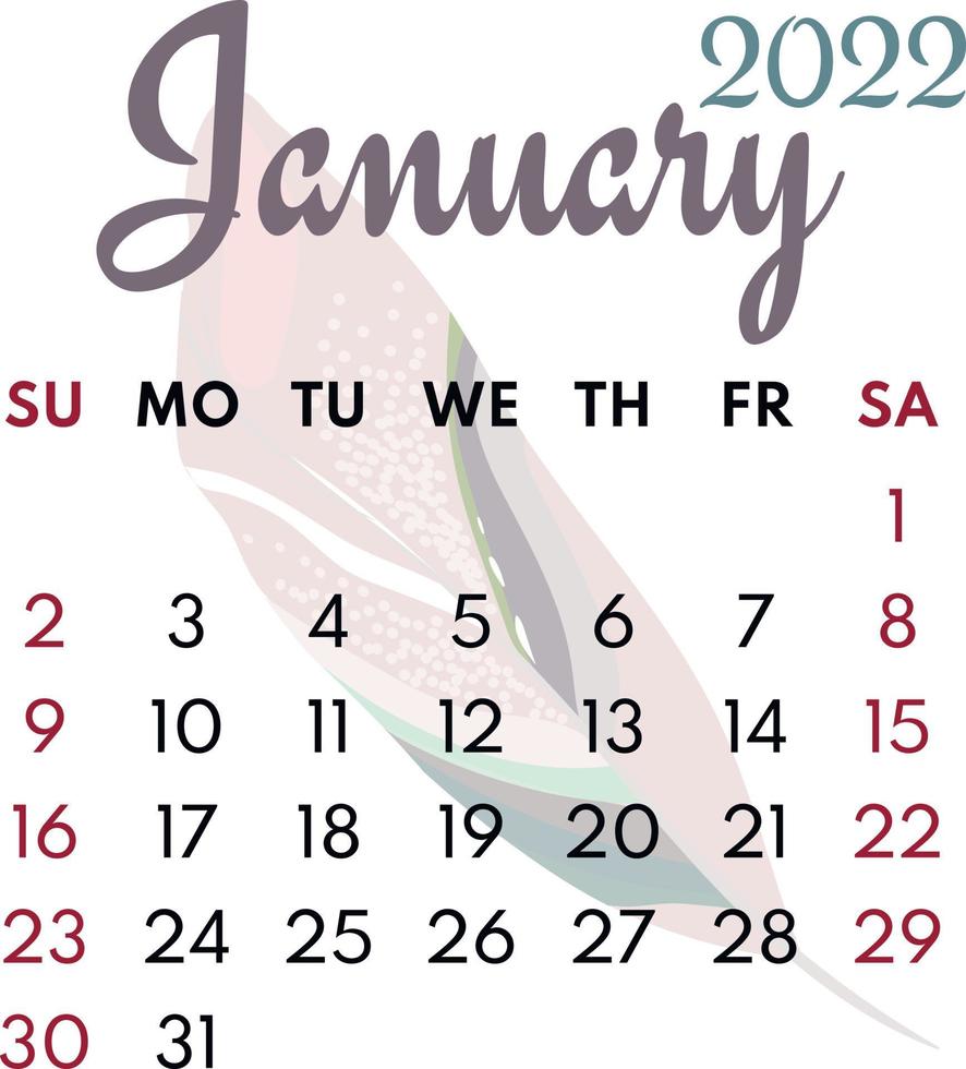 calendario mensual enero 2022 vector