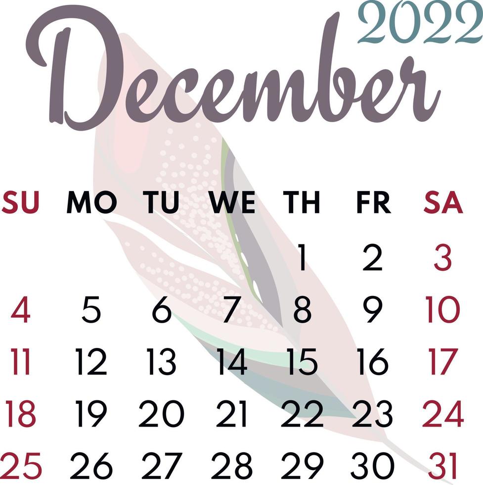 month calendar december 2022 vector