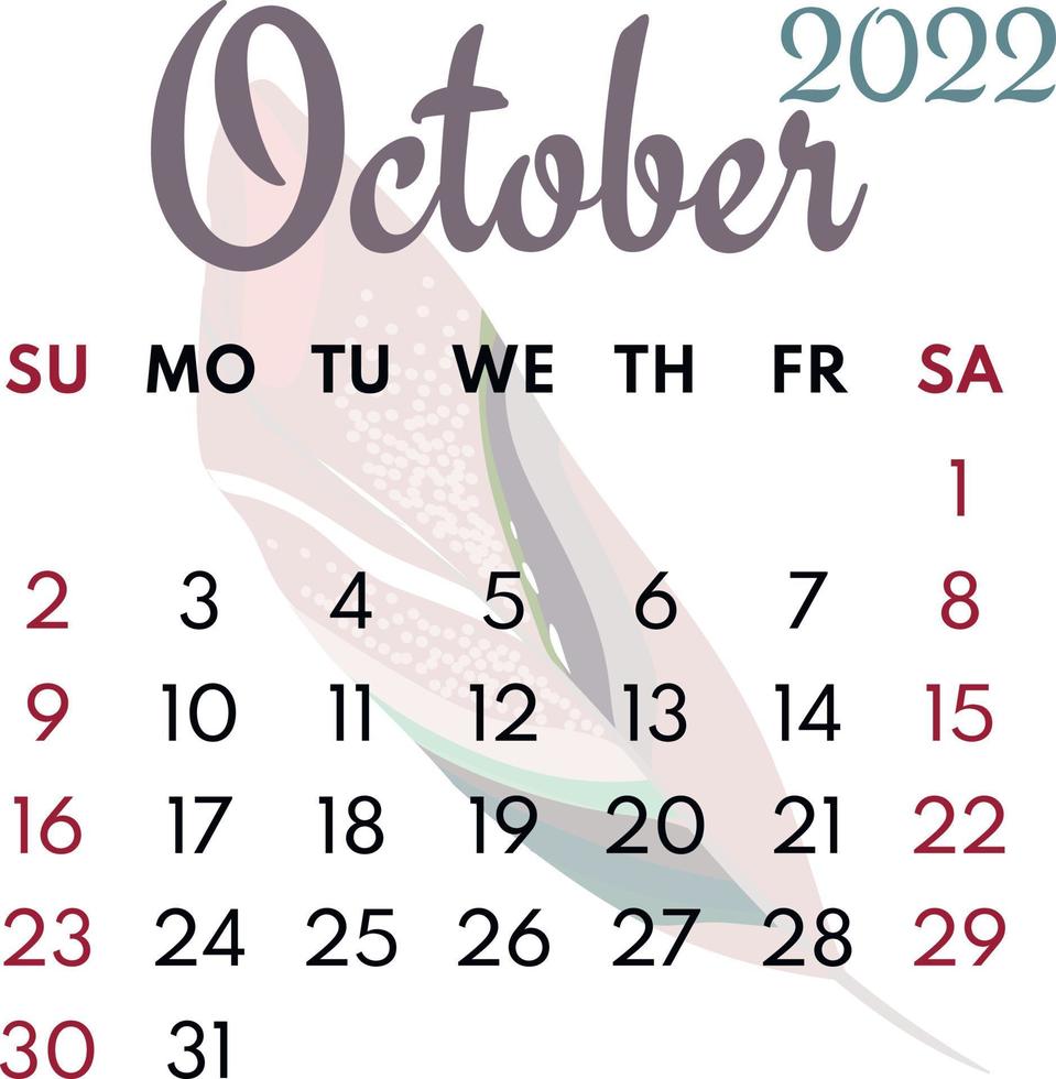 month calendar october 2022 vector