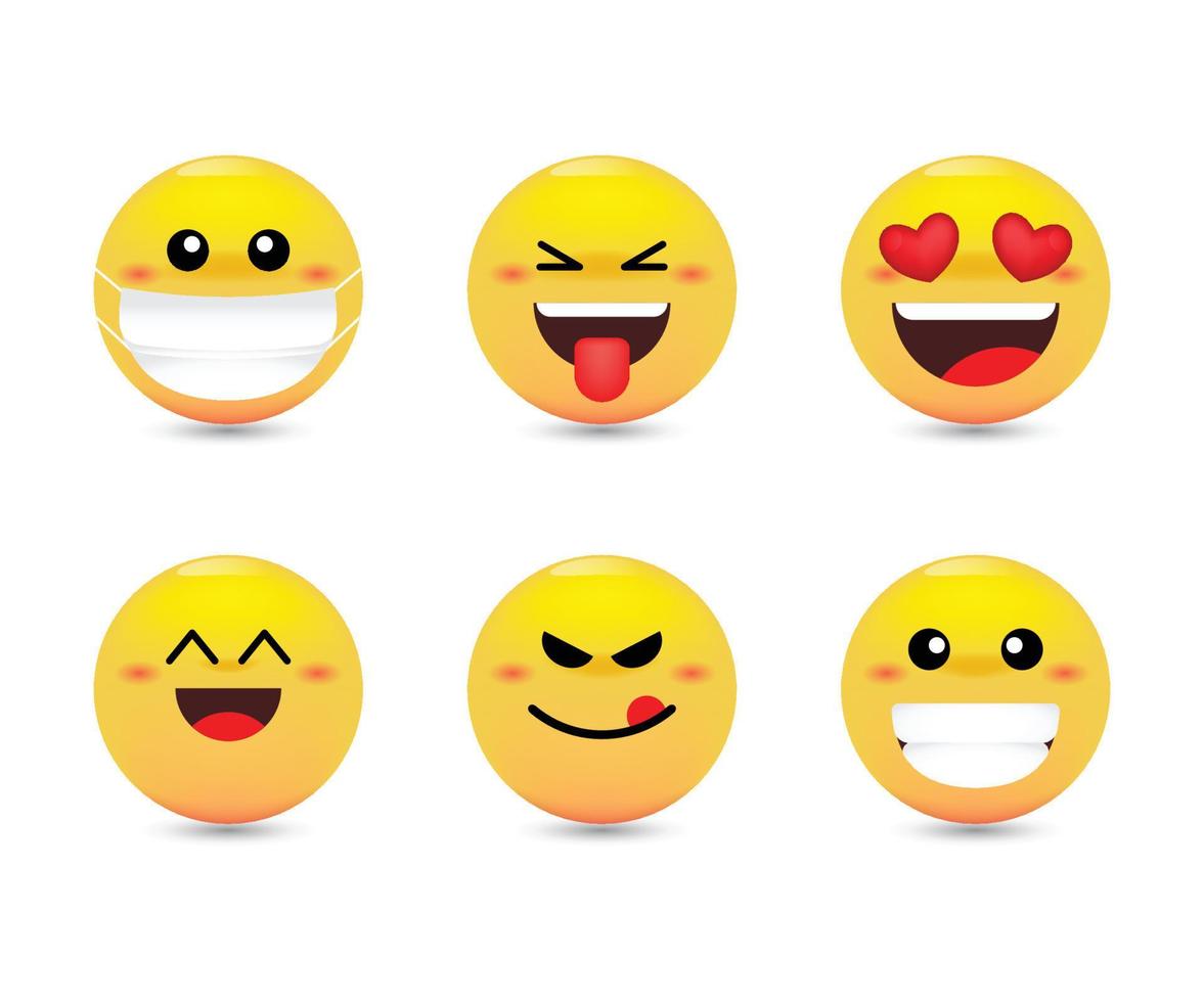 conjunto de reacciones emocionales. emojis amarillos con expresiones faciales. conjunto de emoticonos vectoriales. vector