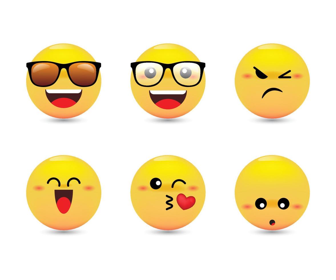 conjunto de reacciones emocionales. emojis amarillos con expresiones faciales. conjunto de emoticonos vectoriales. vector