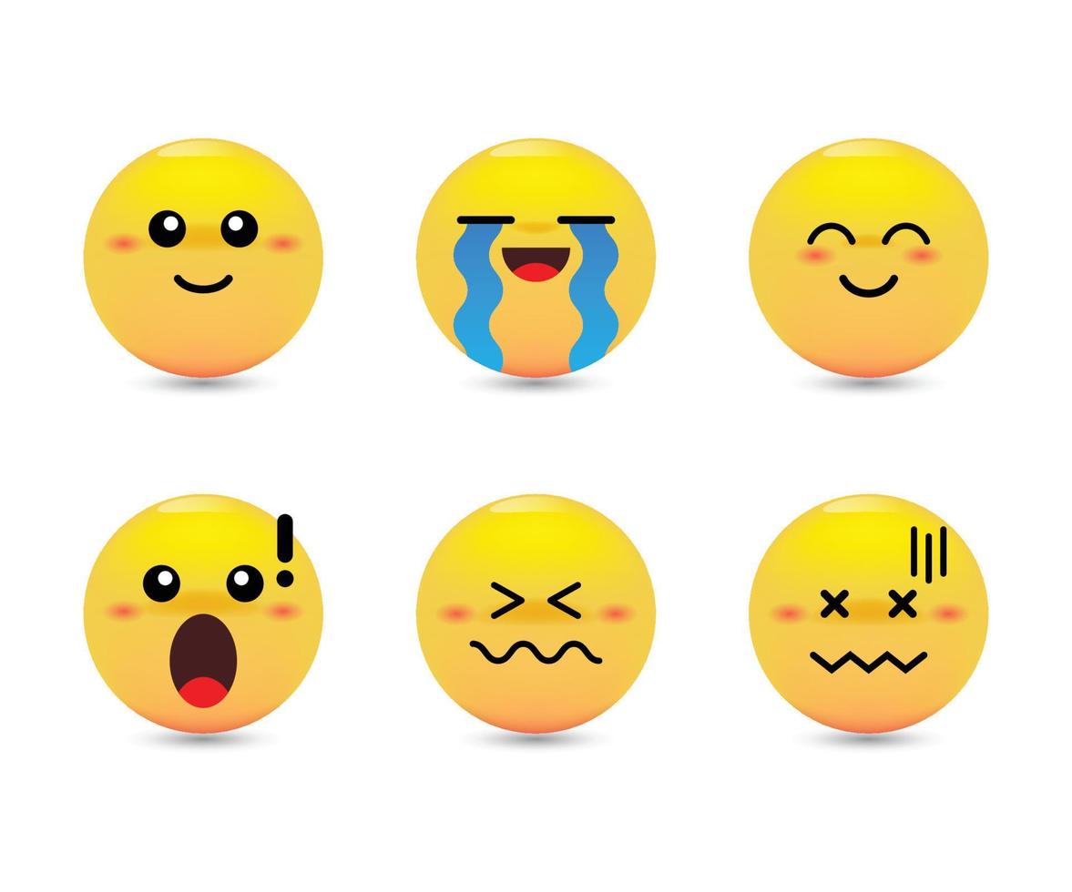 conjunto de reacciones emocionales. emojis amarillos con expresiones faciales. conjunto de emoticonos vectoriales. vector