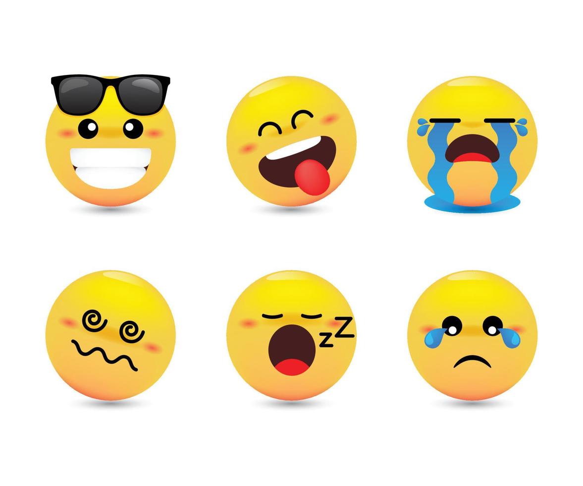 conjunto de reacciones emocionales. emojis amarillos con expresiones faciales. conjunto de emoticonos vectoriales. vector