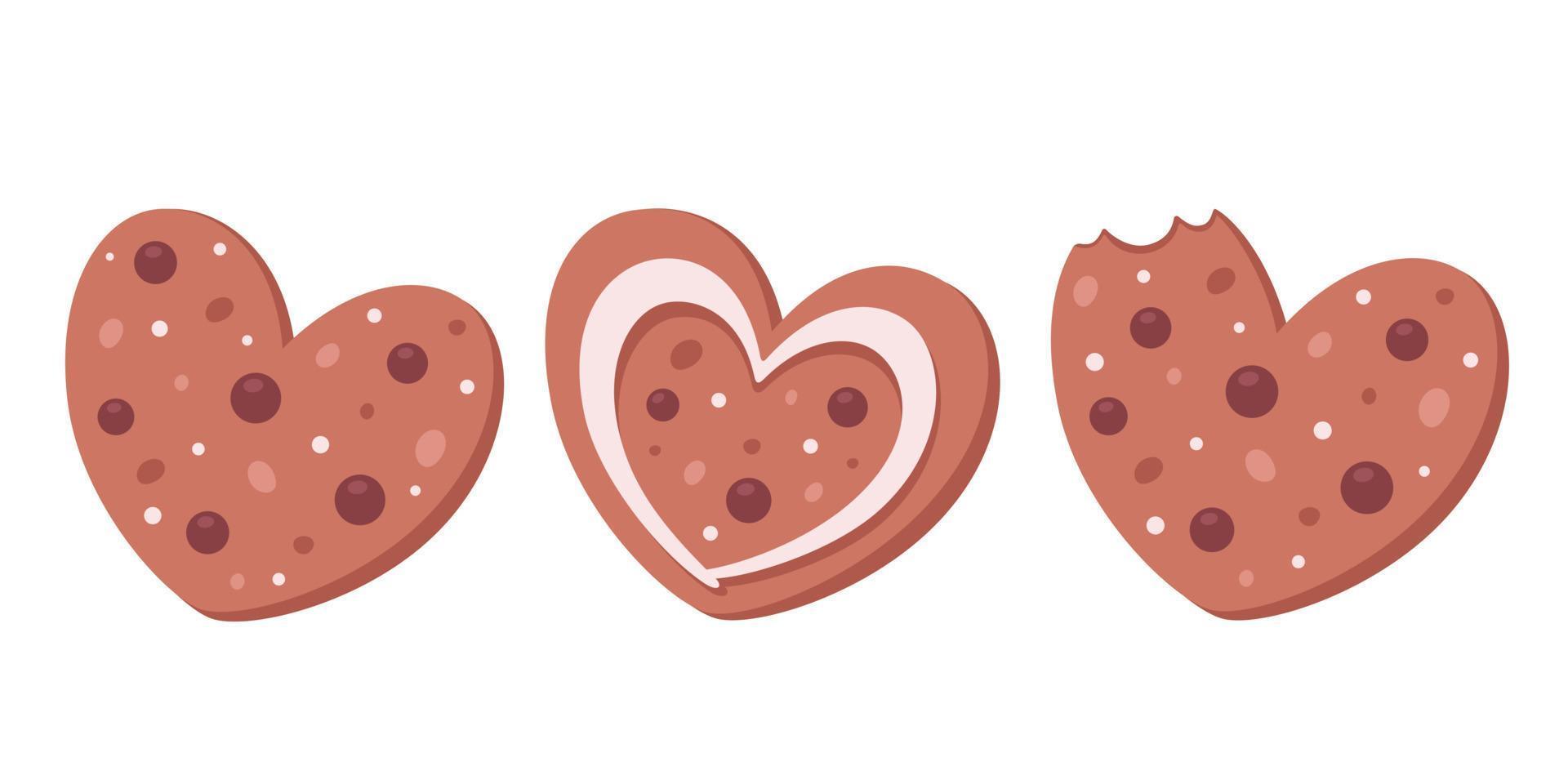 Gingerbread in heart shaped. Ginger cookies. Valentines Day sweets vector