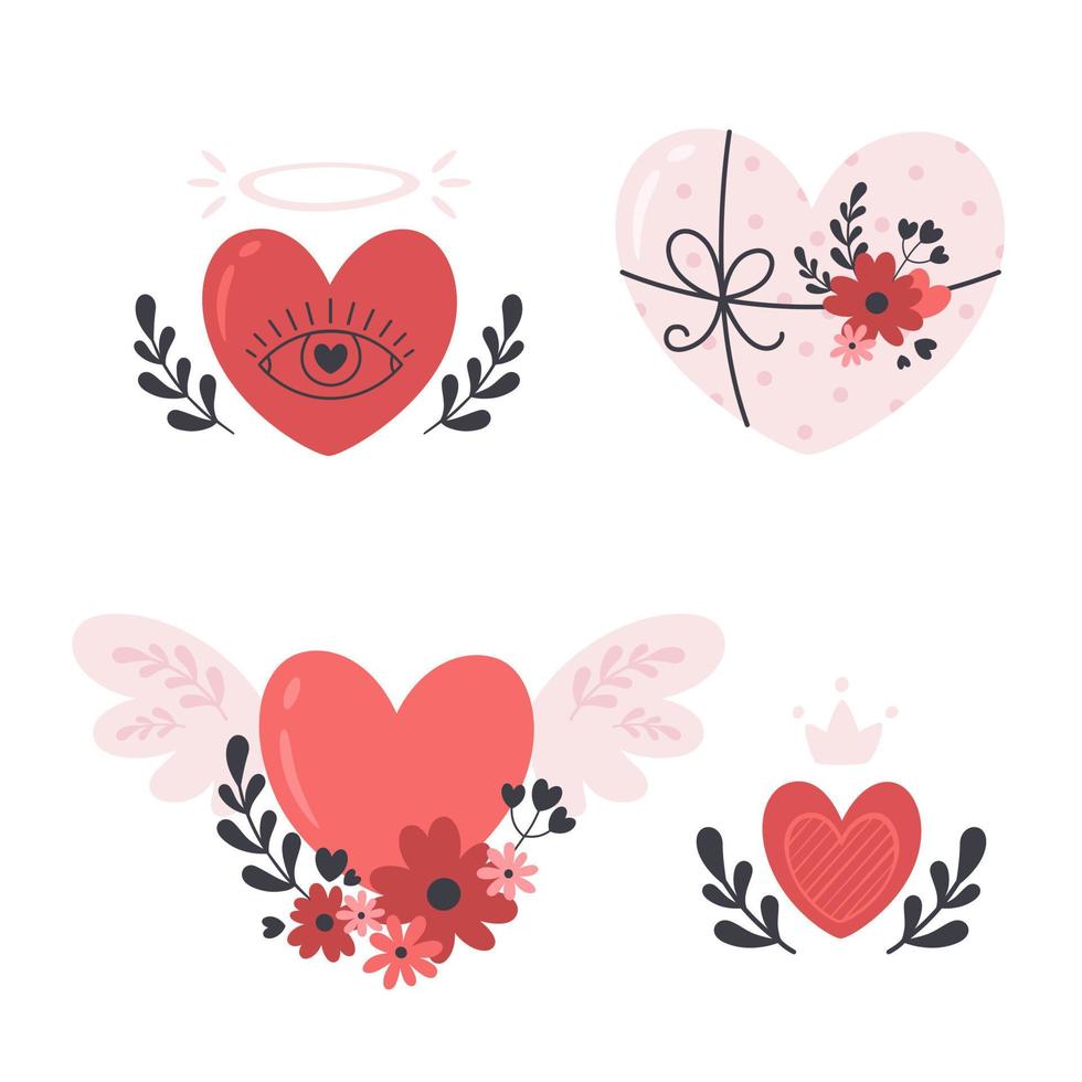 día de san valentín, objetos románticos y de amor. colección de elementos en forma de corazón vector