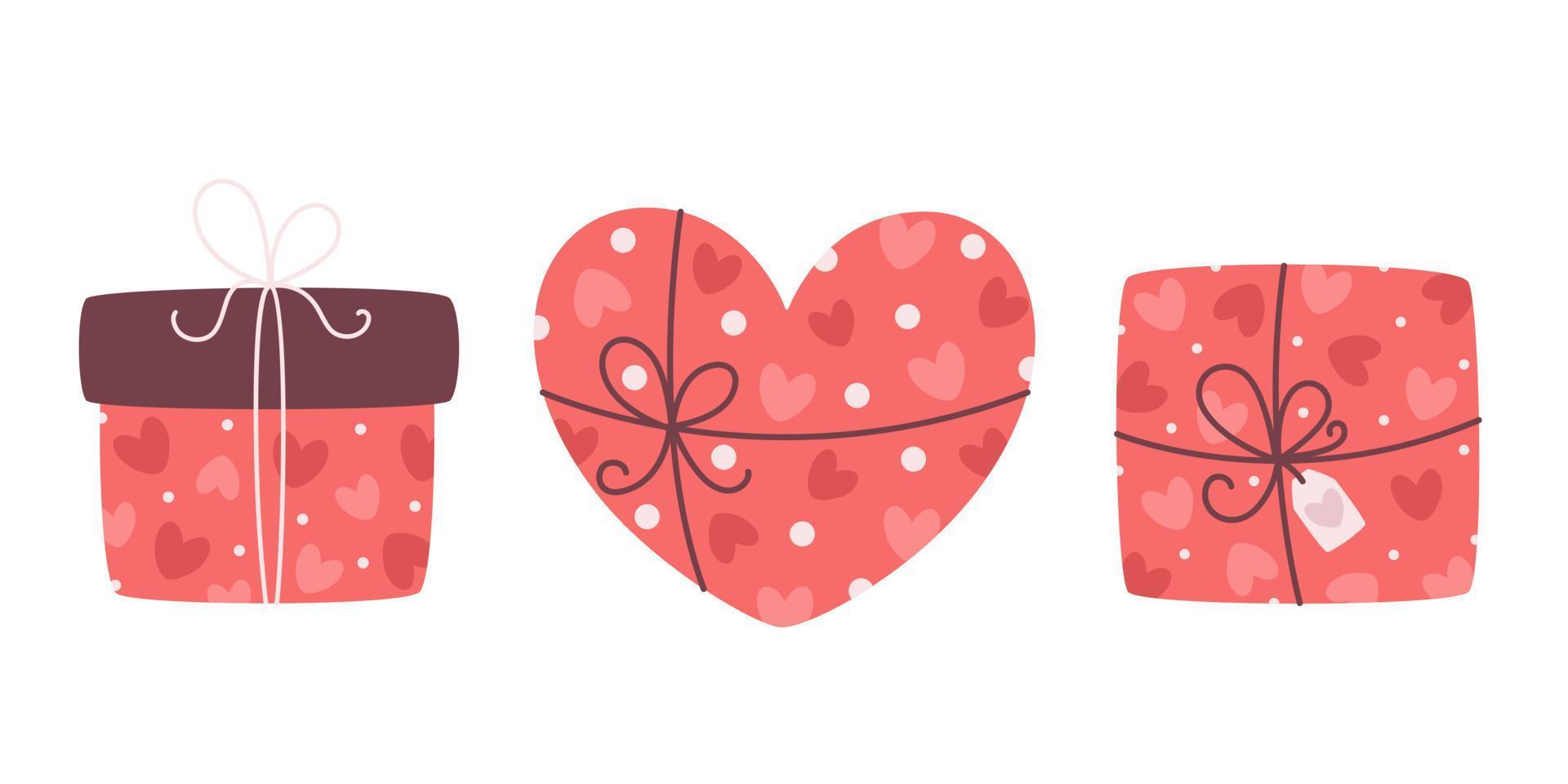 Valentines Day gift collection. Present boxes with hearts vector