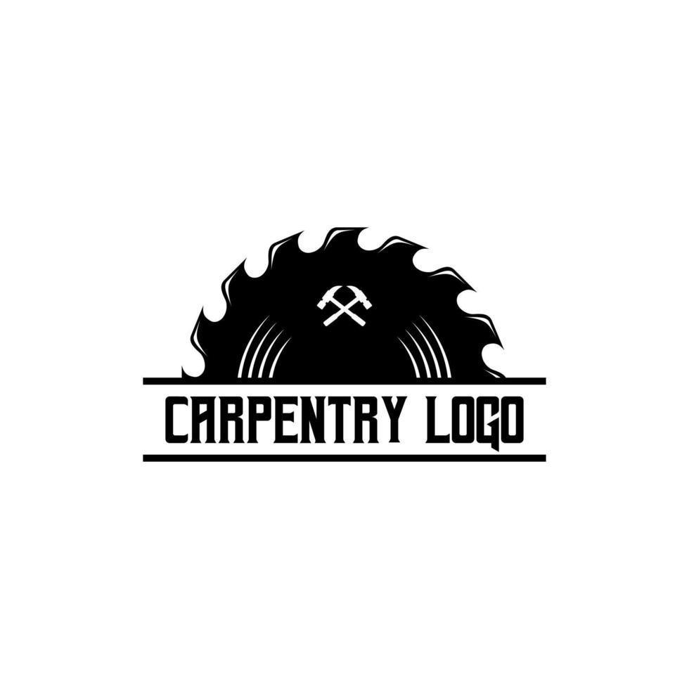 logo template for carpentry work. The logo has a black saw blade shape. vector