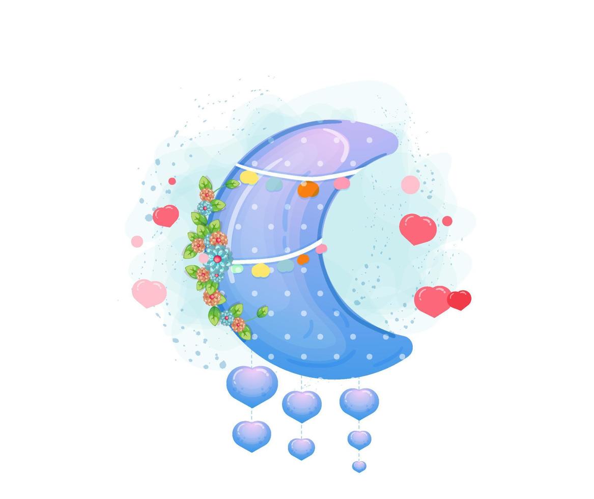 Cute gradient moon with floral decoration vector