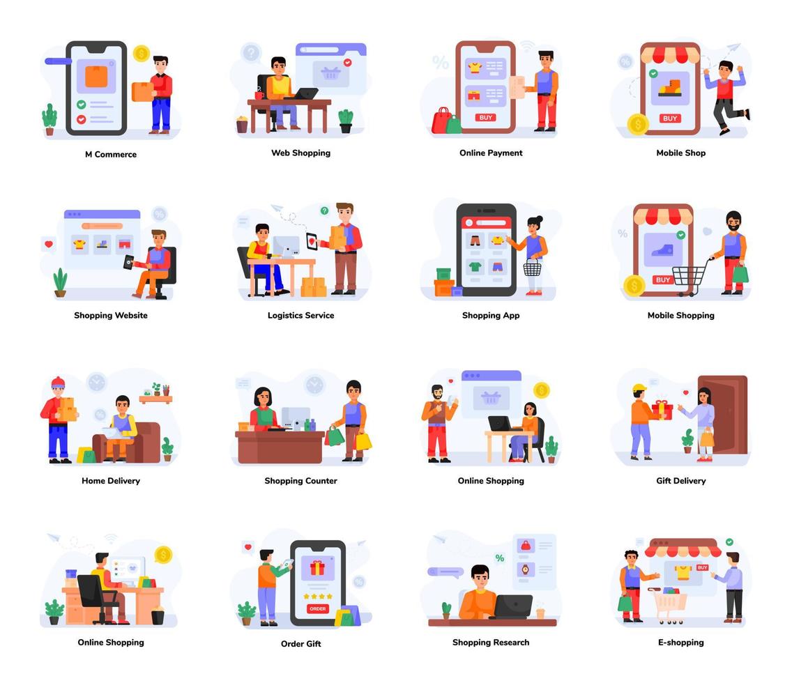 Collection of Shopping Avatar Illustrations vector