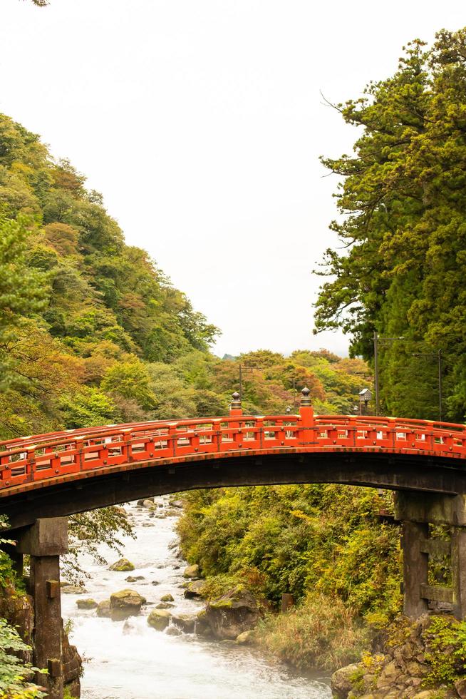 The Shinko Bridge during the autumn in Nikko, Japan, in the midst of nature in the autumn is changing colors. photo