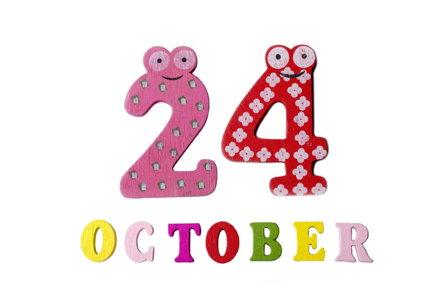 October 24 on white background, numbers and letters. photo