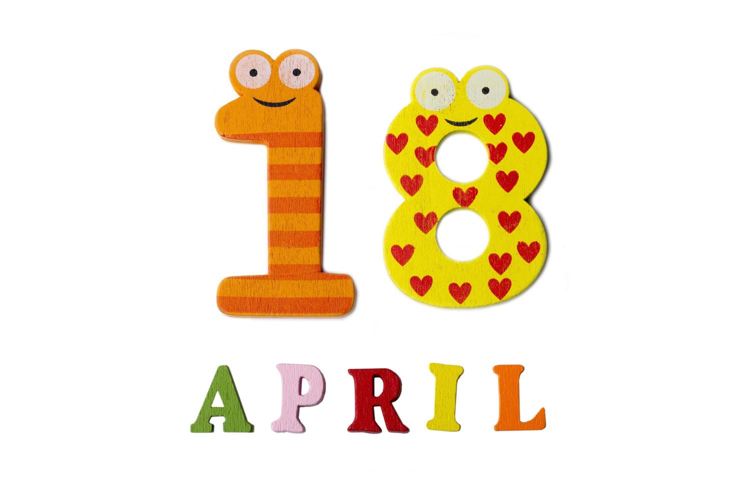 April 18 on a white background of numbers and letters. photo
