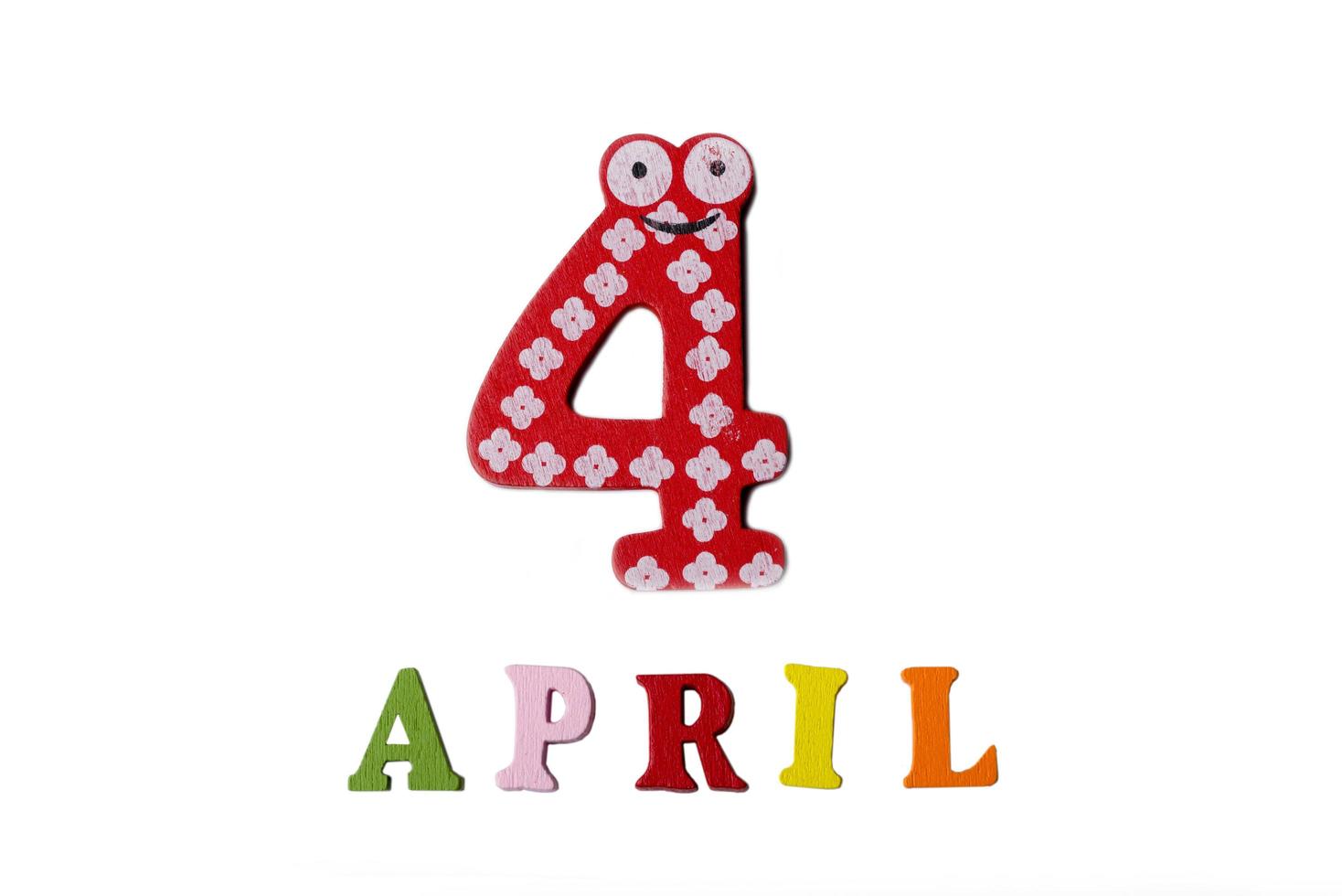 April 4, on a white background made of numbers and letters. photo