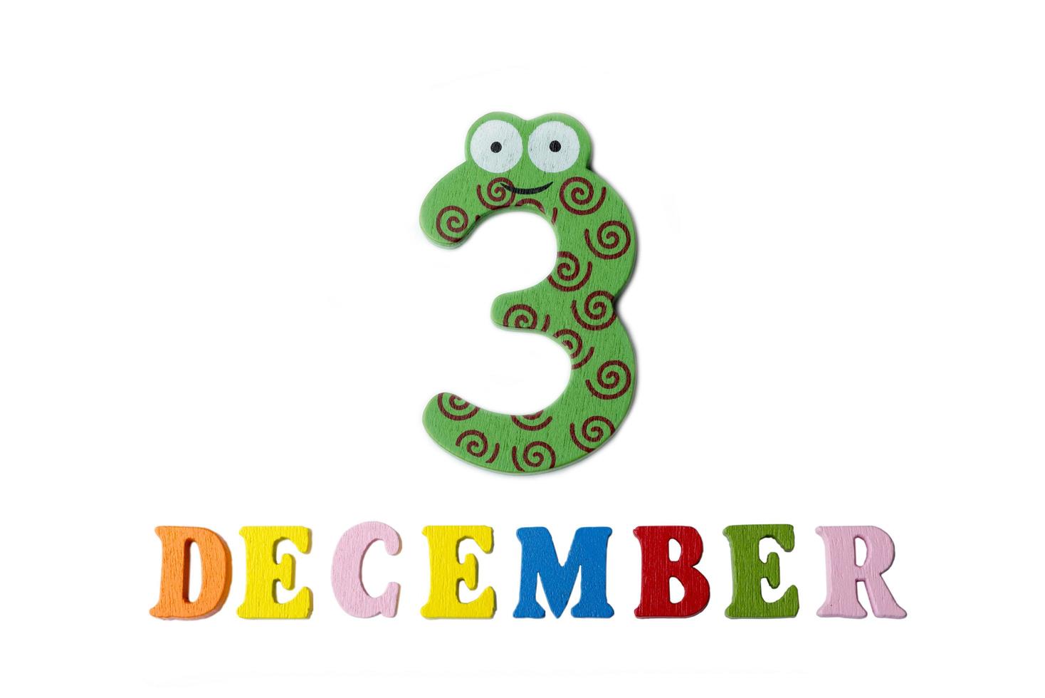 December 3, on a white background, numbers and letters. photo