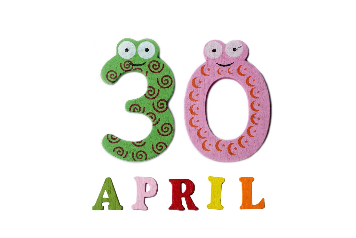 April 30 on a white background of numbers and letters. photo