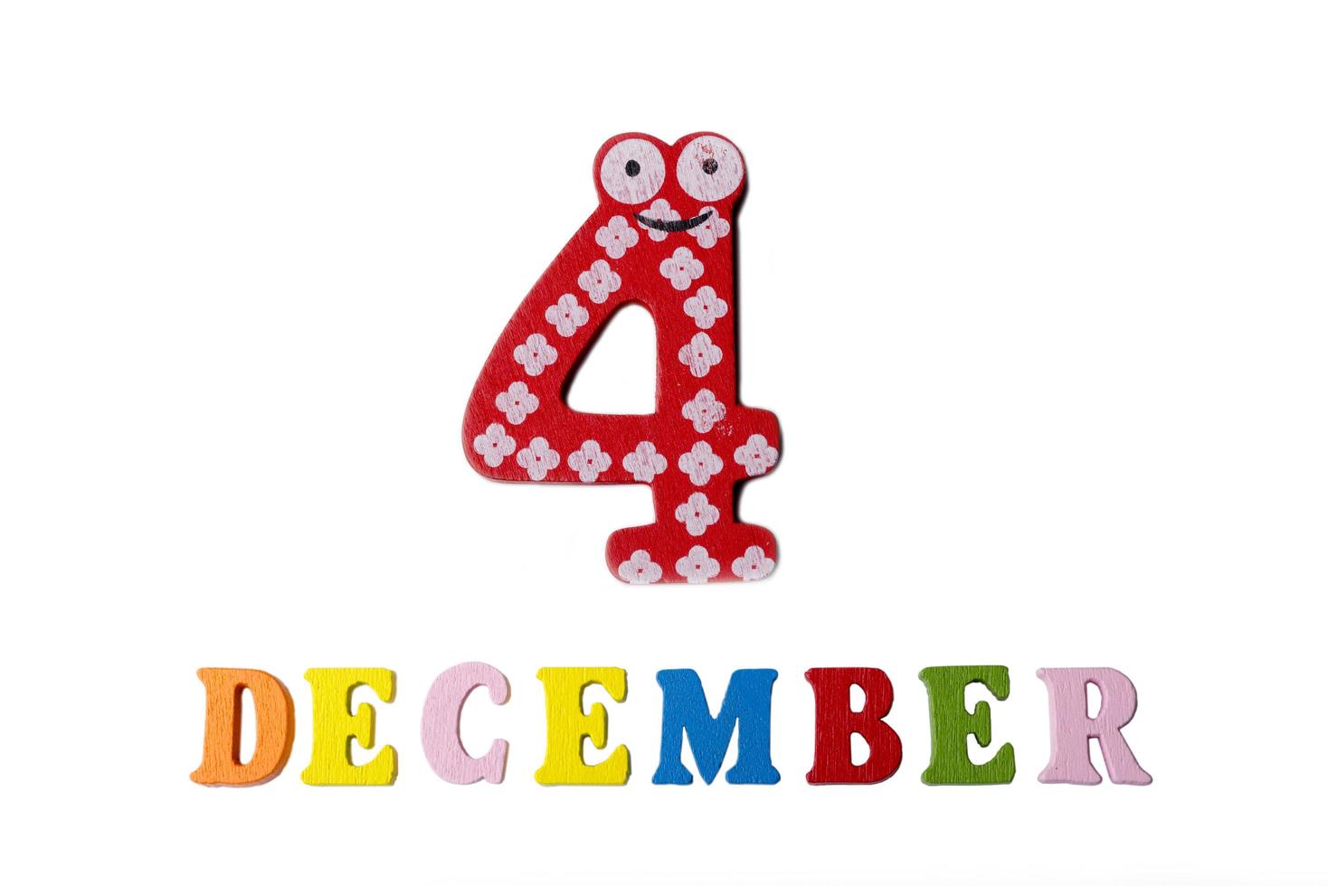 December 4 on white background, numbers and letters. photo