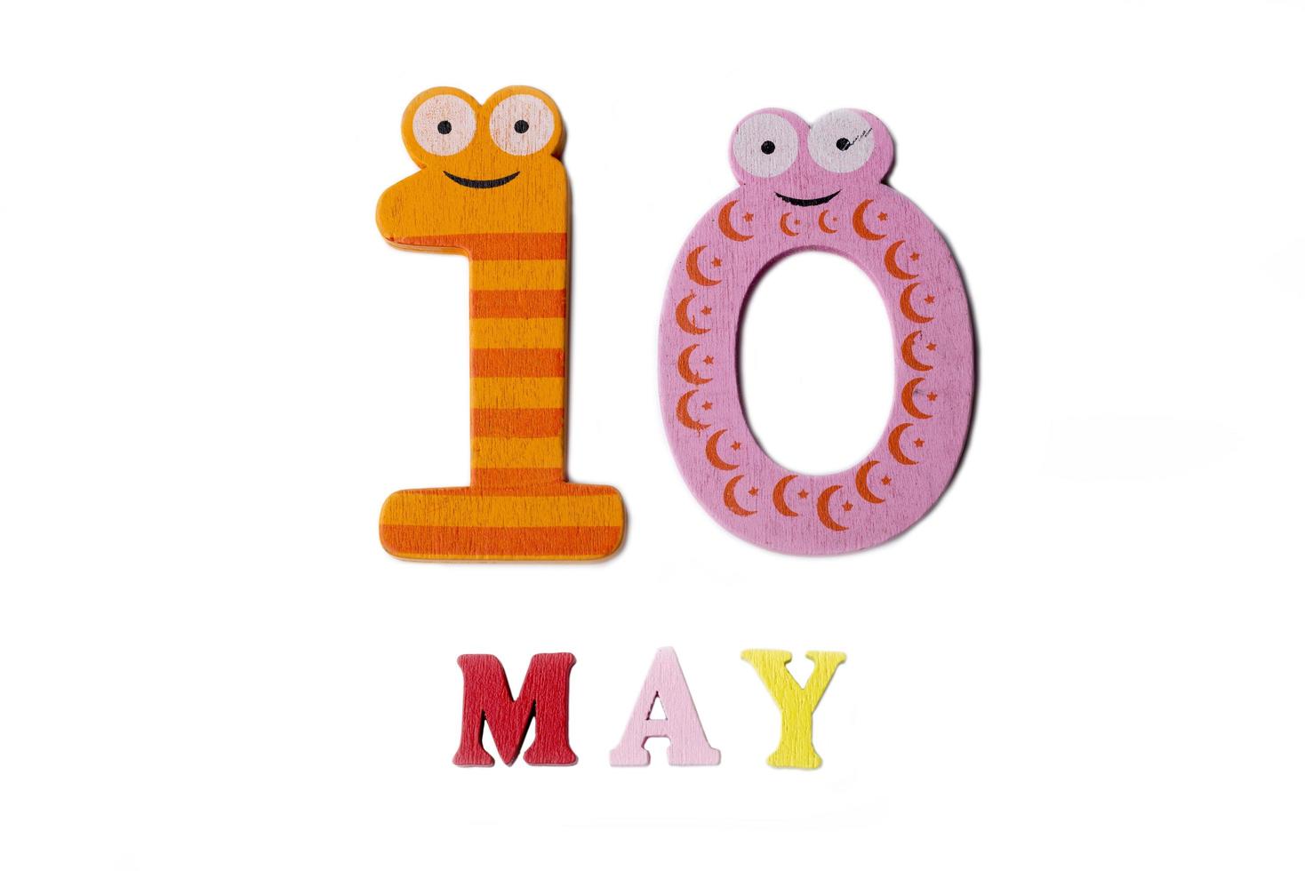The number ten and the word may on a white background. photo