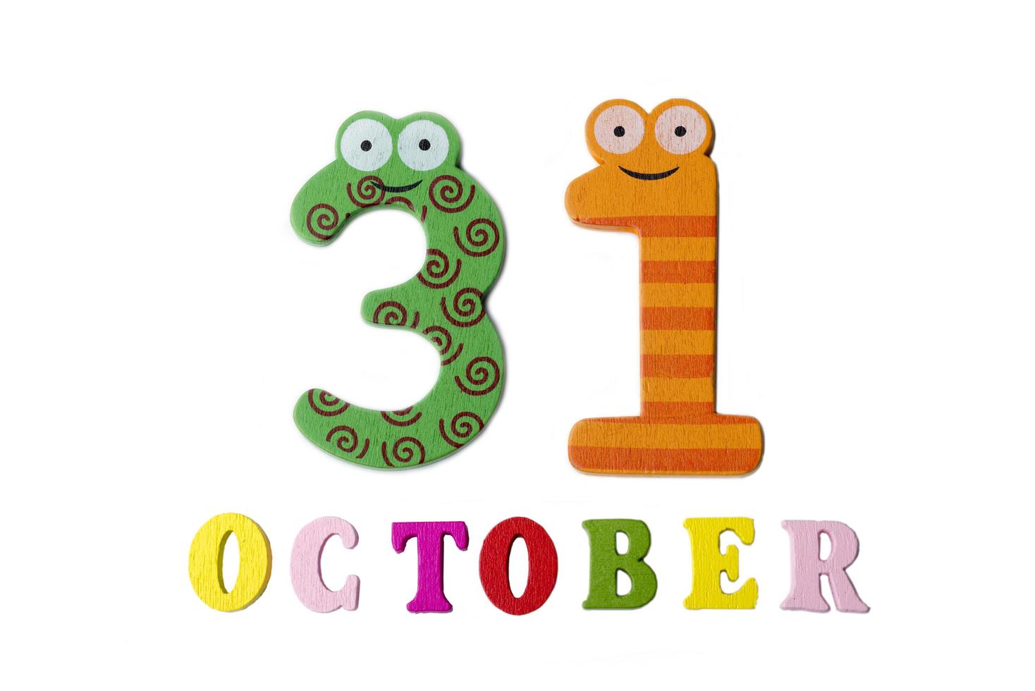 October 31 on white background, numbers and letters. photo