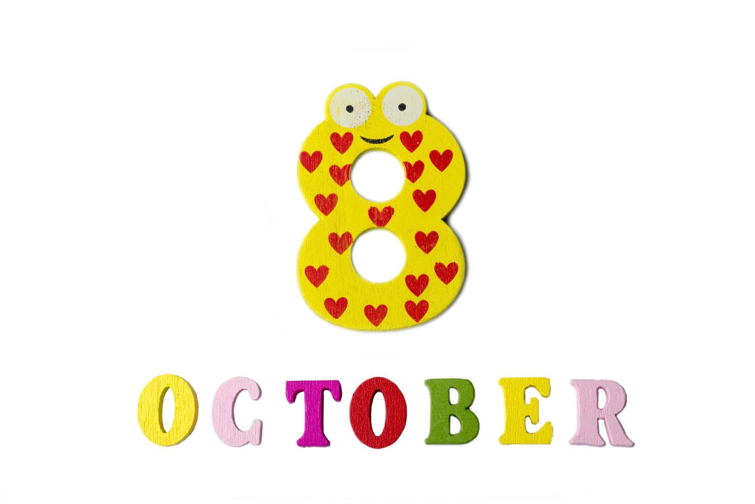 October 8 on white background, numbers and letters. photo