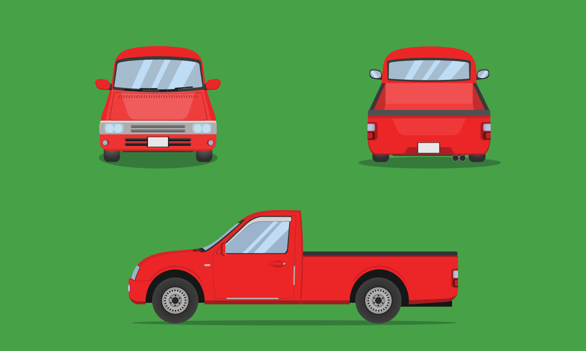 red-pickup-truck-car-front-side-back-view-transport-vector-illustration
