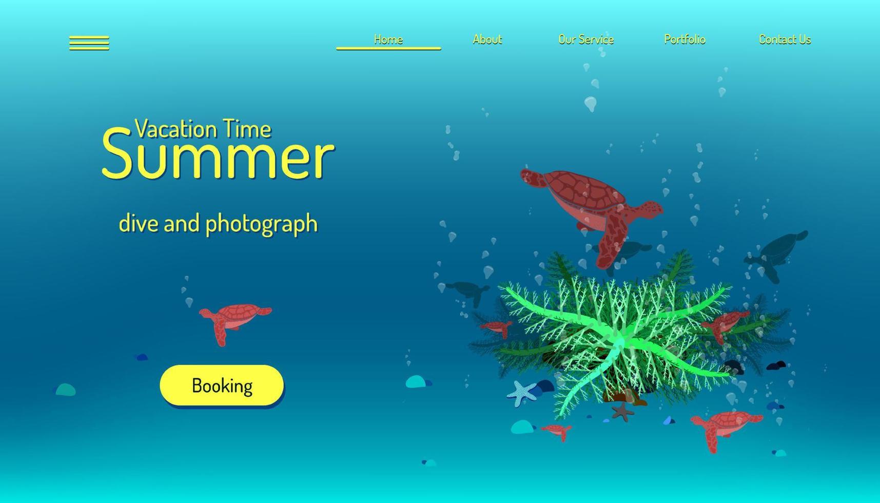 landing page website template. summer vacation time. blue tone background. vector illustration eps10