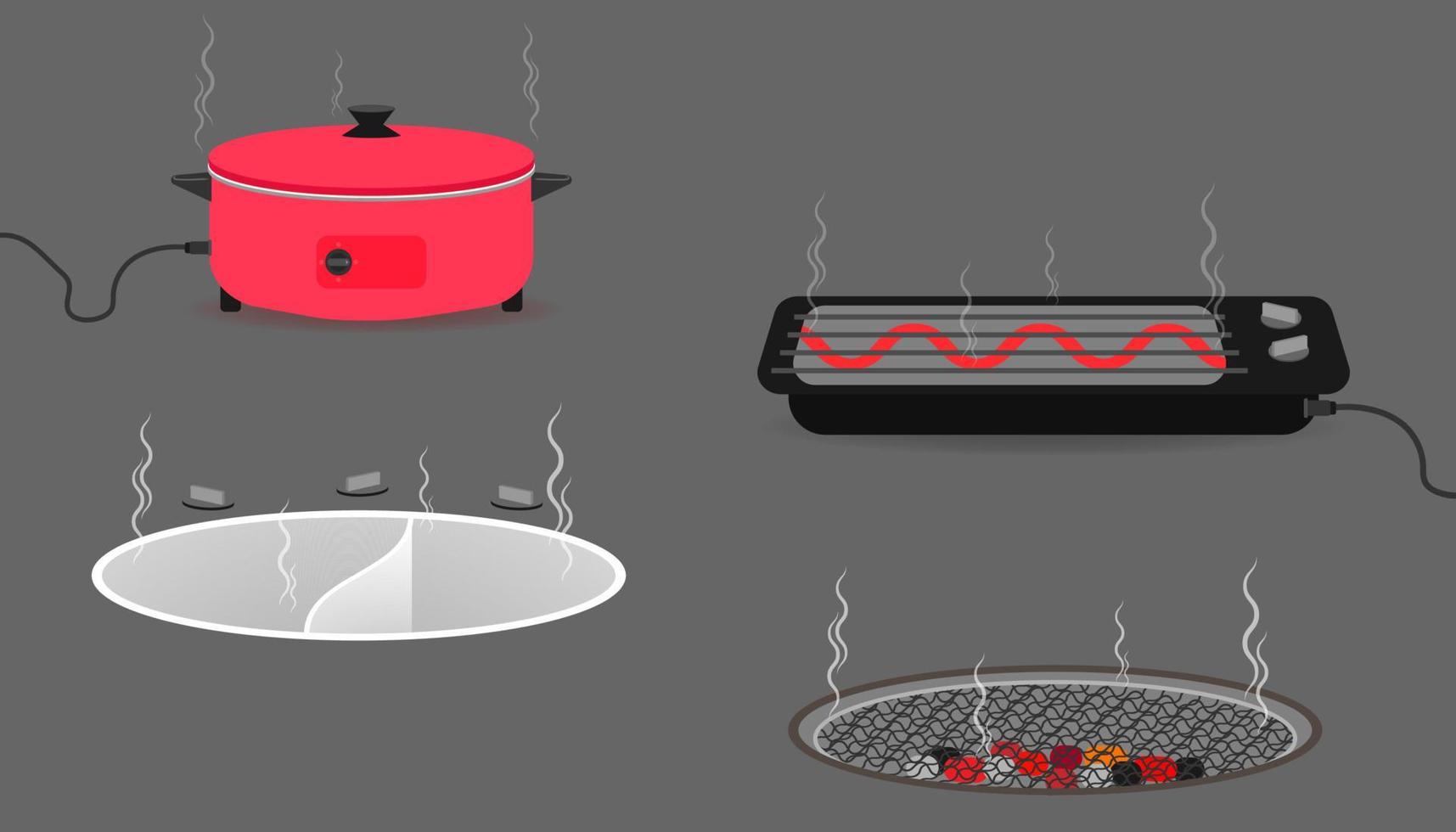 set of kitchen equipment with pan boiler toaster. vector illustration eps10