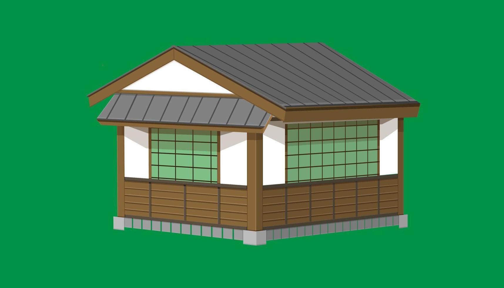 3d one floor japanese house or restaurant old vintage style. vector illustration eps10