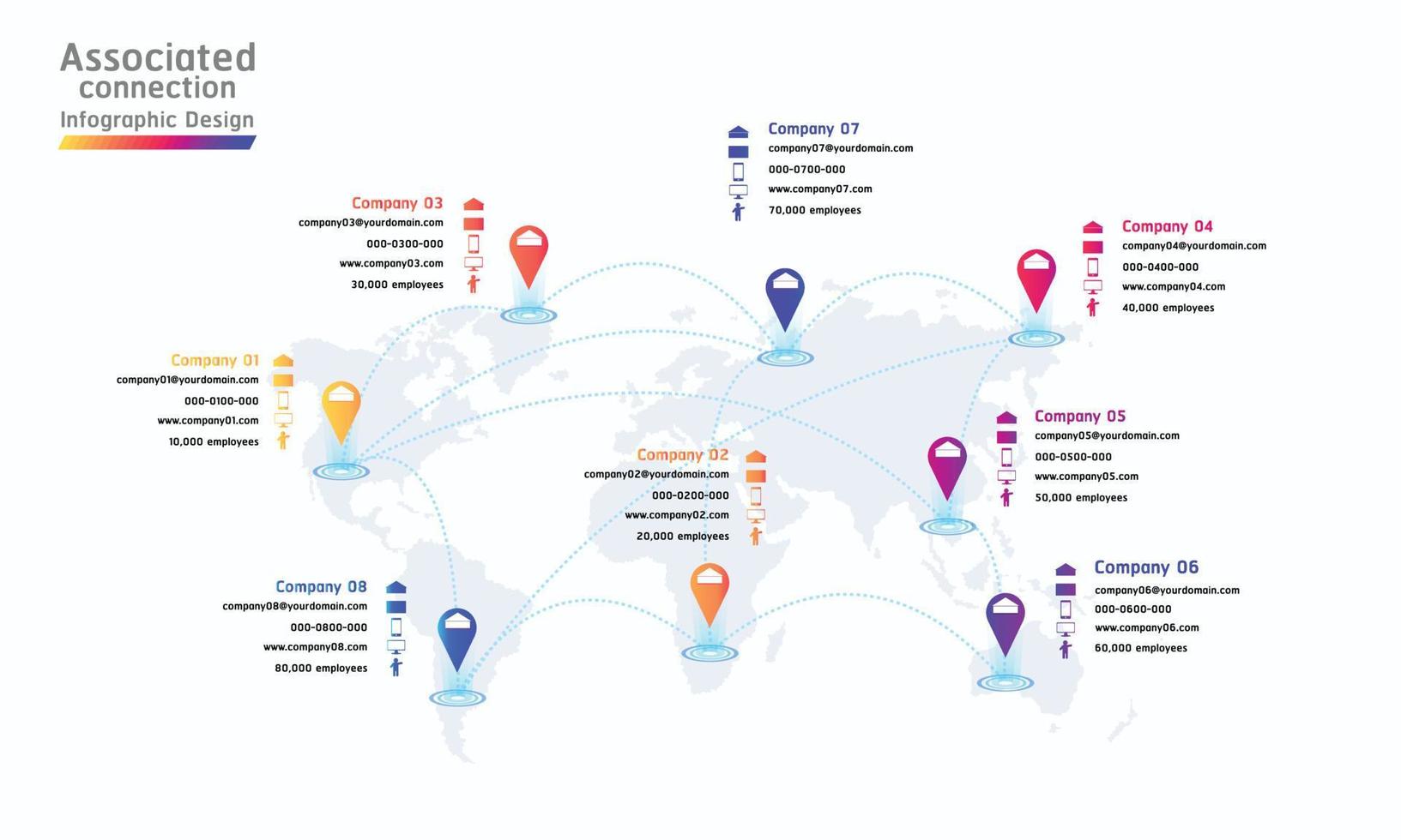 associated company factory connection world map mark point infographic design vector illustration eps10