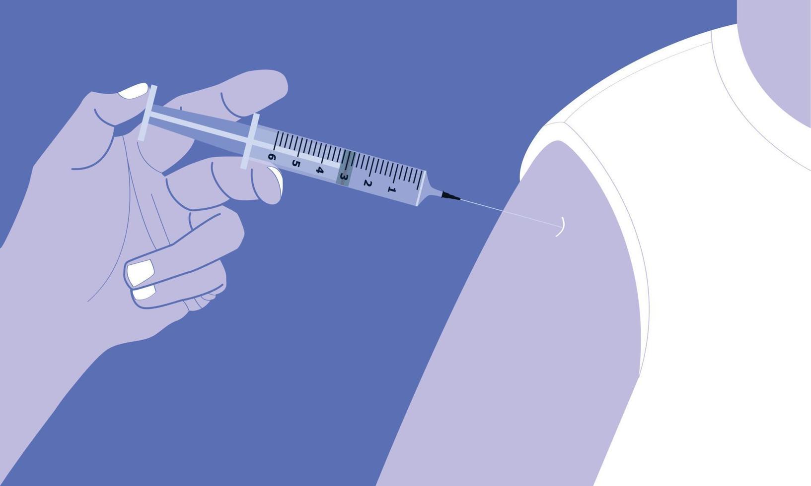 hand holding the syringe inject a drug to human's shoulder tip.vector illustration eps10 vector