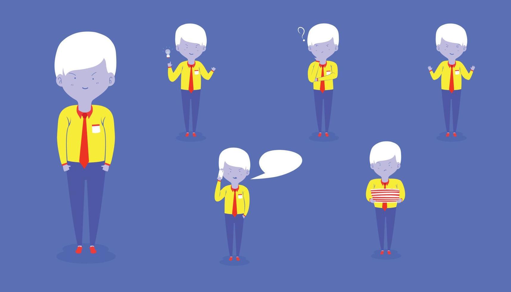set of the business working man standing for holding paper and get new ideas and have problem question. character design. vector illustration eps10