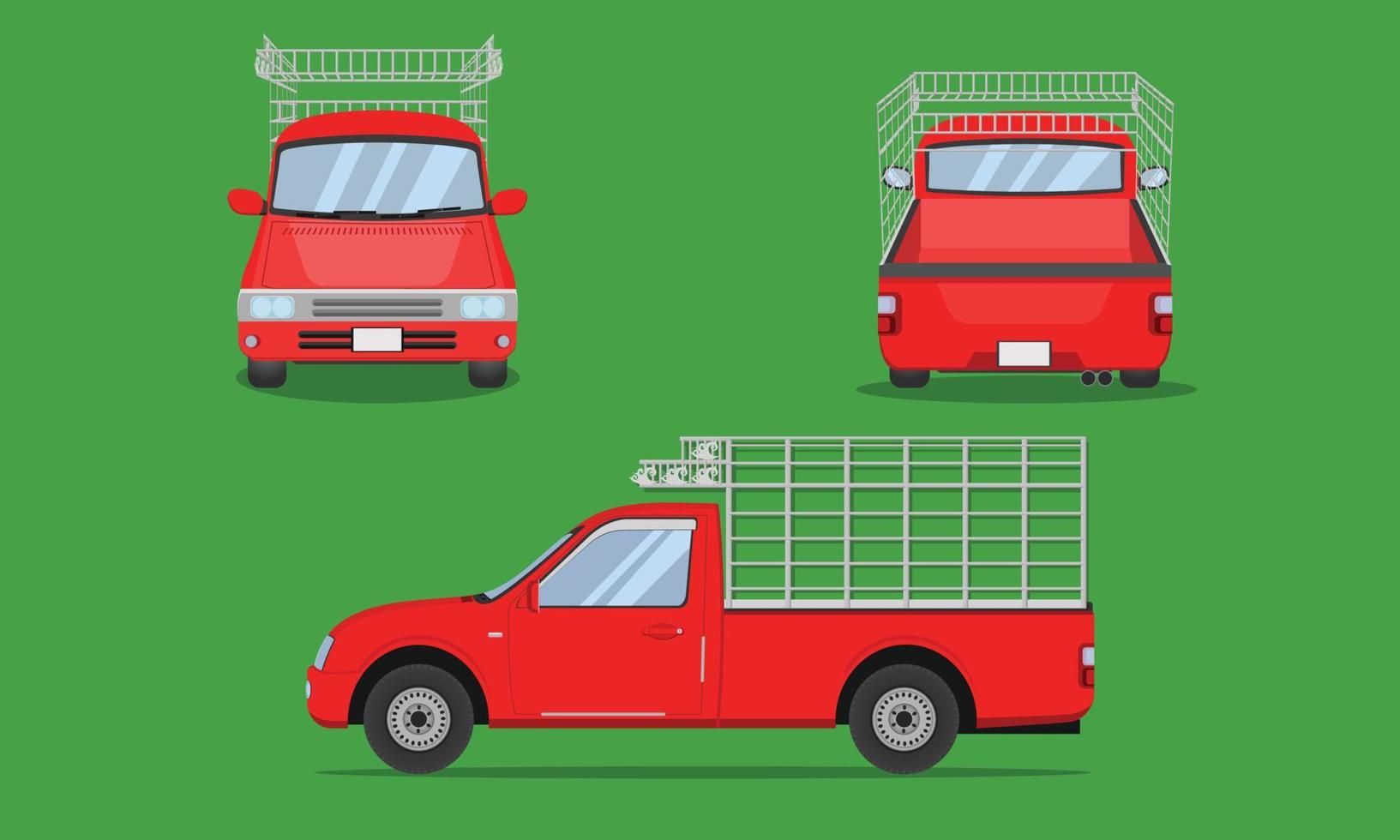 Camioneta roja con rejilla de acero del coche vista trasera del lado delantero transporte ilustración vectorial EPS10 vector