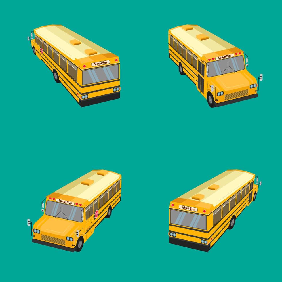 3d top view the school bus. flat design style. learning time with friends. vector illustration eps10