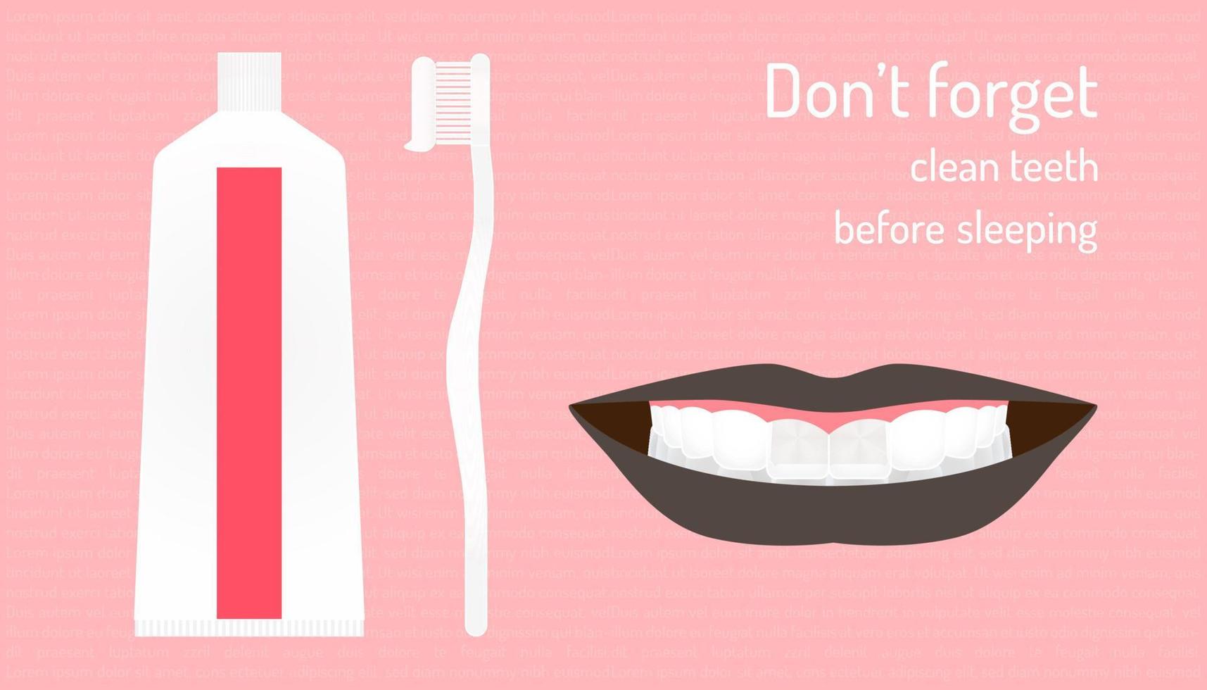 do not forget clean teeth before sleeping tonight. big smile beautiful teeth and flesh breathing. good dental mouth show nice tooth. character background. vector illustration eps10
